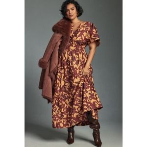 ANTHRPOLOGIE sz 2X Somerset Maxi Dress: copper Motif